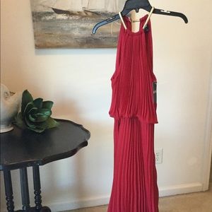 NWT! Burgundy Maxi Pleated Dress w/ Halter Neck